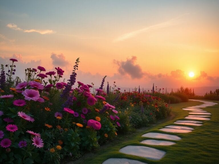 Flick International Vibrant garden at sunrise symbolizing empowerment and resilience