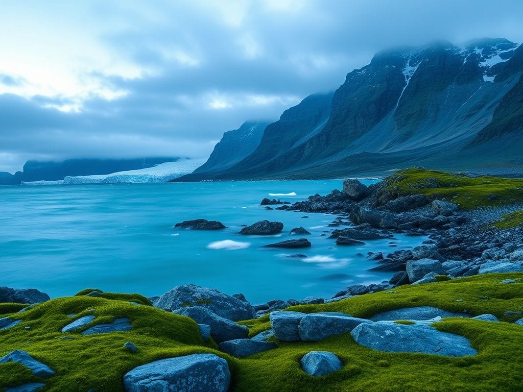 Flick International Serene landscape of Greenland's rugged coastline with turquoise waters and icy mountains