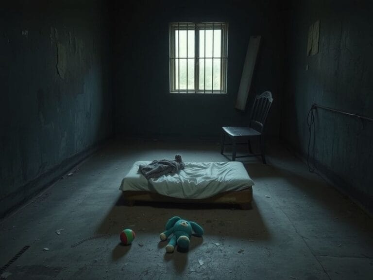 Flick International A dimly lit room with a tattered mattress and remnants of childhood belongings symbolizing neglect and trauma