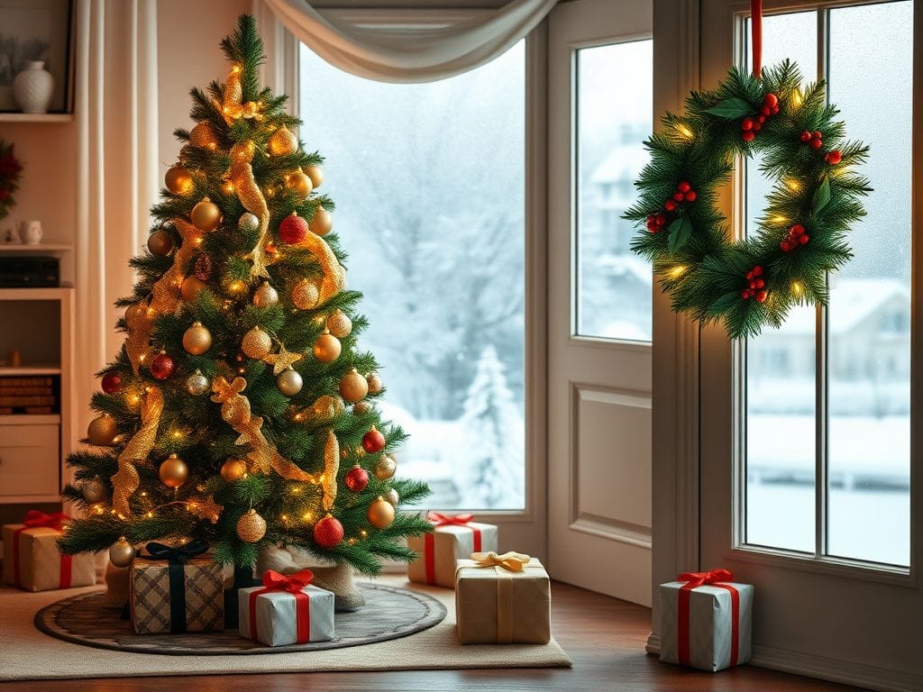 Flick International Beautifully decorated artificial Christmas tree surrounded by festive décor