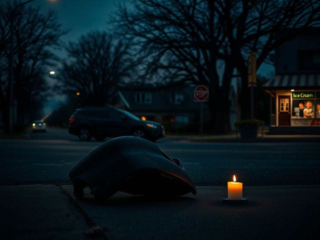Flick International Crumpled car bumper at a dimly lit intersection after a road rage incident