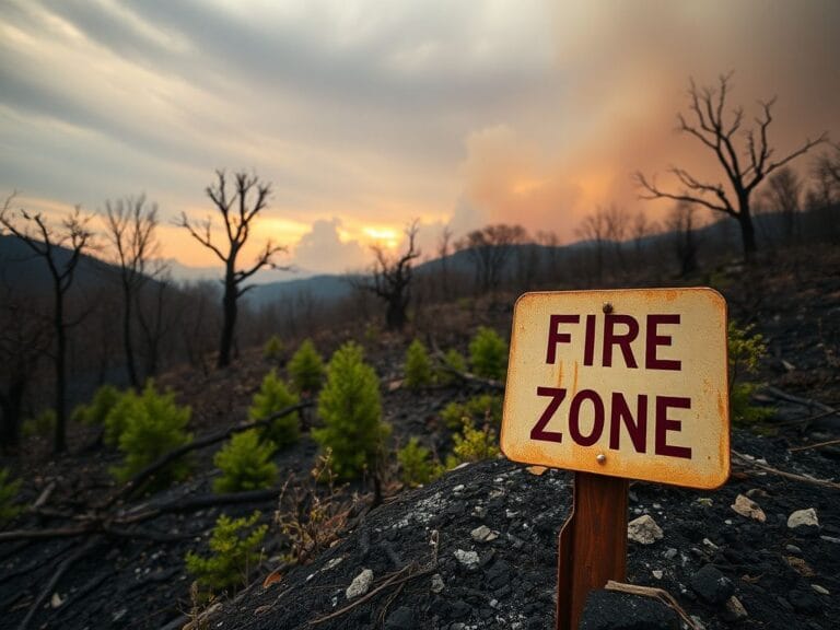 Flick International Landscape of charred trees and scorched earth after the Palisades wildfires in California