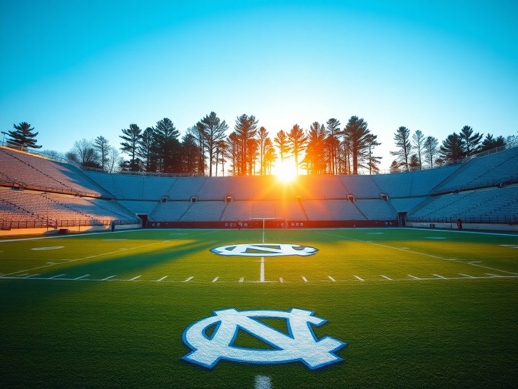 Flick International Serene college football scene at Kenan Memorial Stadium with Tar Heels logo on the field