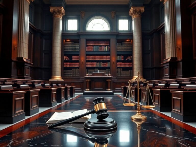 Flick International A solemn courtroom scene emphasizing justice and legal proceedings