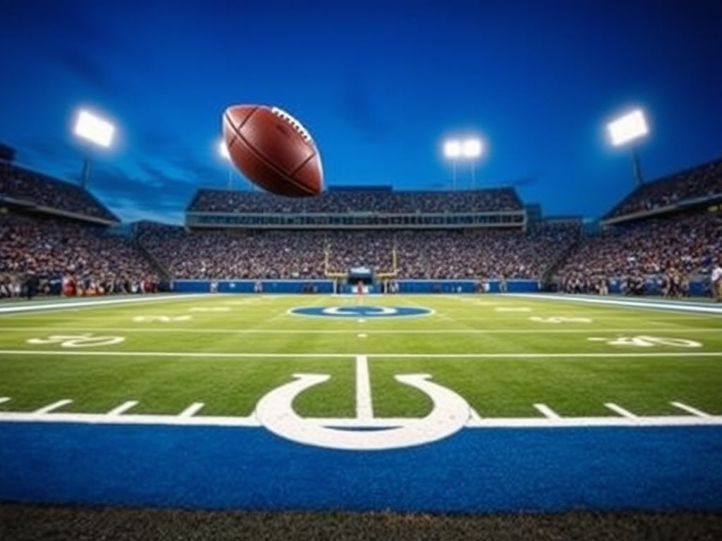 Flick International Dynamic scene of an exhilarating NFL football game featuring the Indianapolis Colts colors