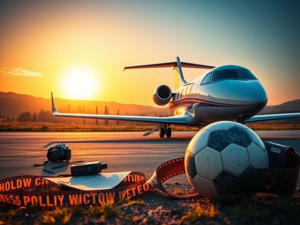 Flick International Luxurious private jet parked on a runway with a Tuscan landscape in the background