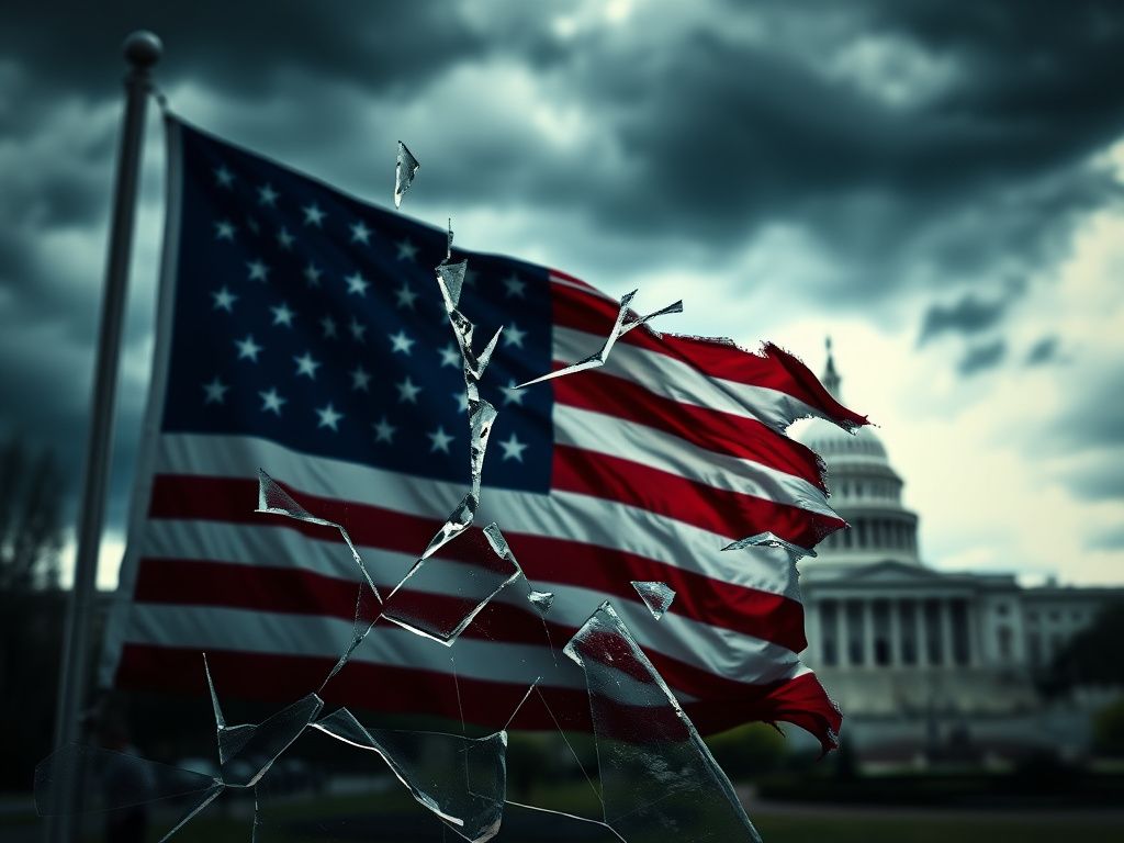 Flick International Fragmented American flag symbolizing division within the Republican Party