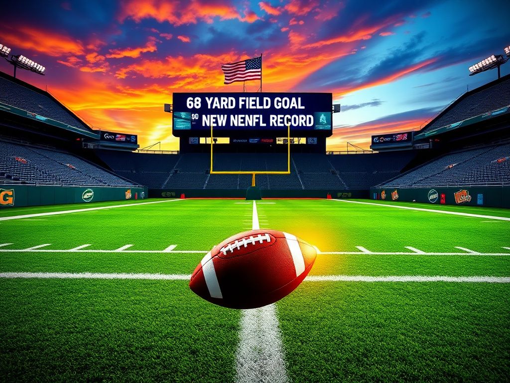 Flick International A football sailing through the air against a vibrant sunset backdrop during an NFL game