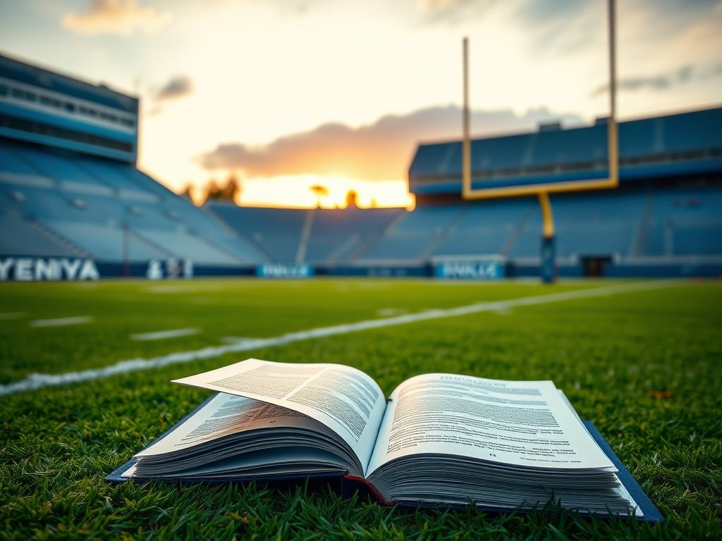 Flick International An empty football field at UNC's Kenan Stadium with vibrant green grass and a blurred grandstand in the background, symbolizing scrutiny.