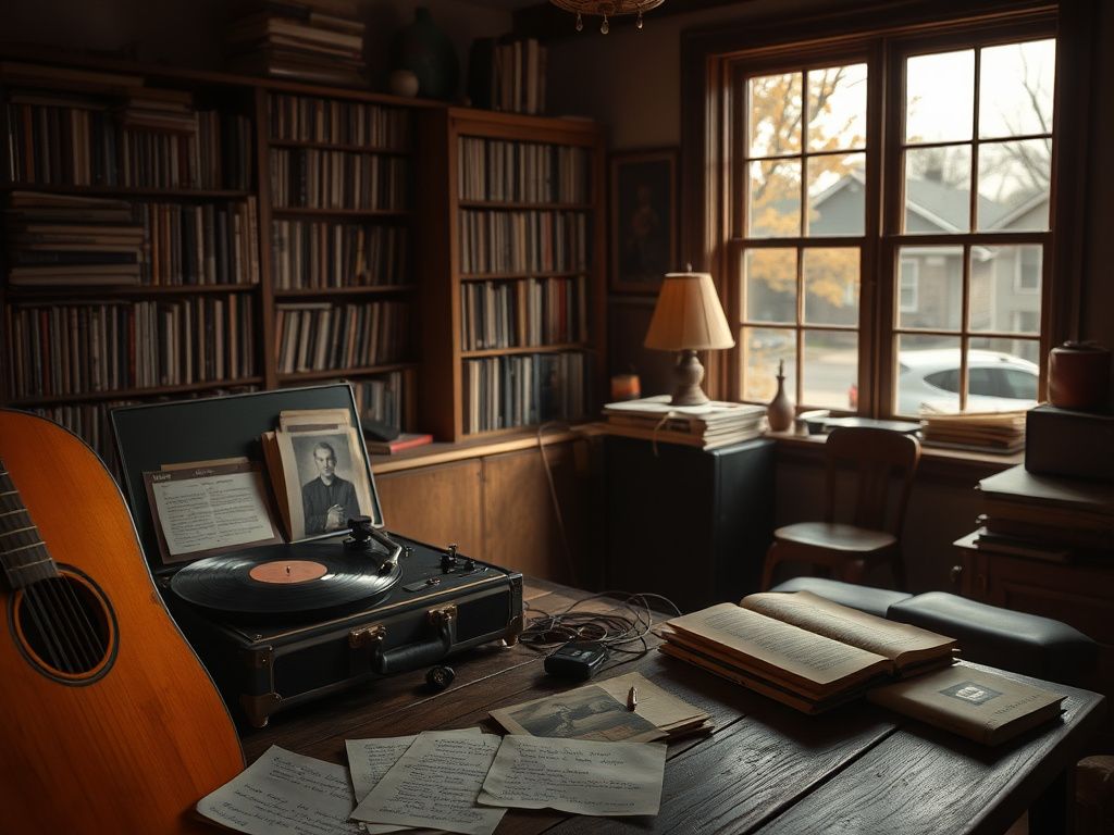 Flick International A rustic music studio filled with vintage instruments and warm lighting, reflecting Todd Snider's artistic legacy.