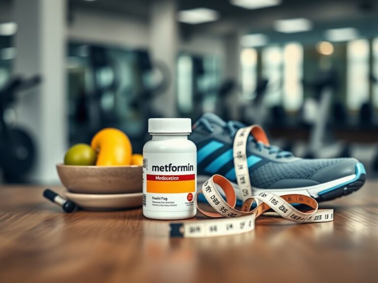 Flick International A bottle of metformin next to running shoes on a wooden table