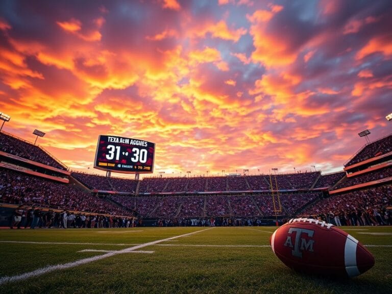 Flick International A vibrant football field at sunset showcasing Texas A&M's historic comeback.