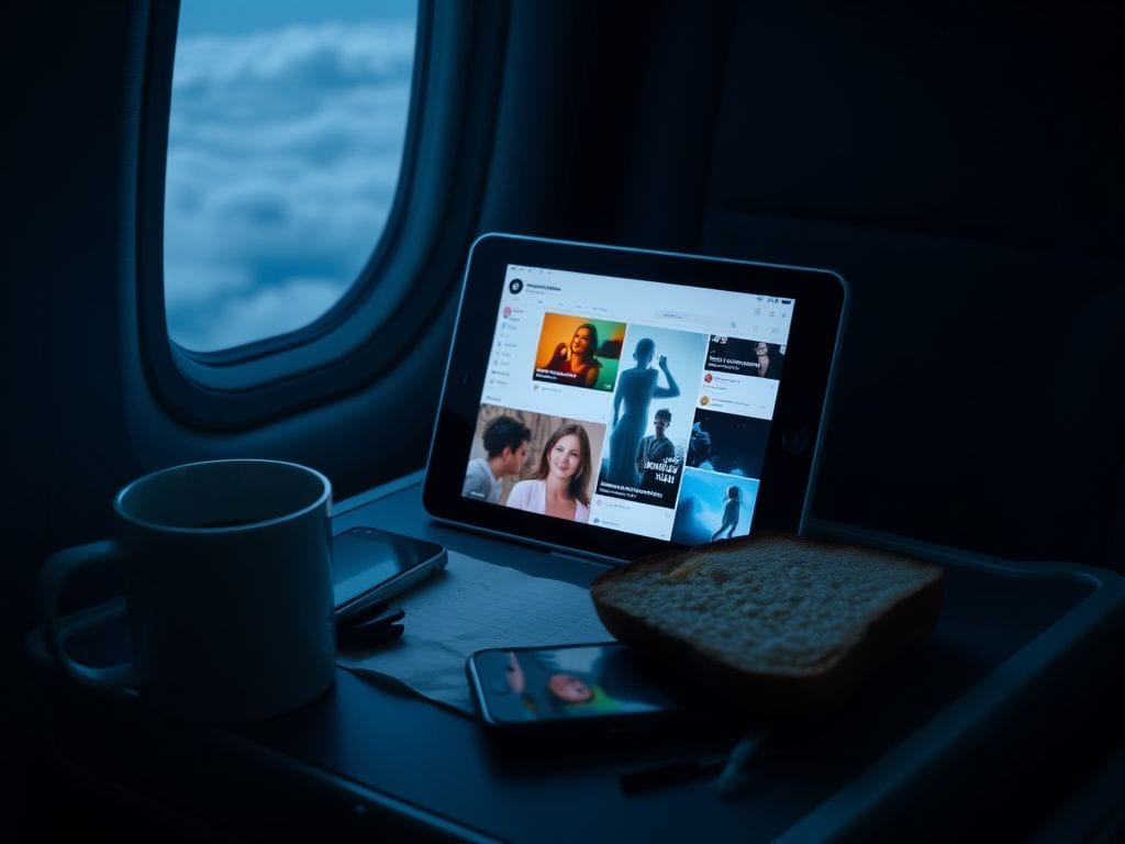 Flick International Close-up of a tablet showing abstract graphics and blurred silhouettes, suggesting controversy.