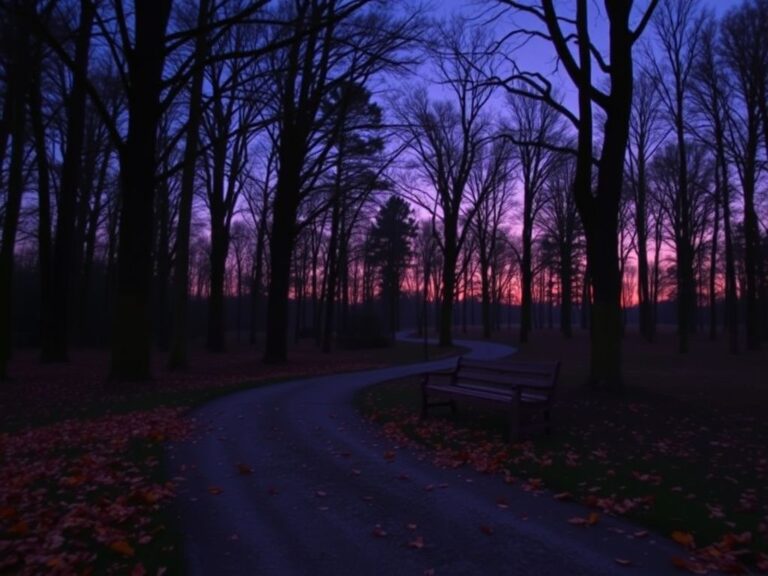 Flick International Serene landscape at dusk with a winding path through a peaceful forest