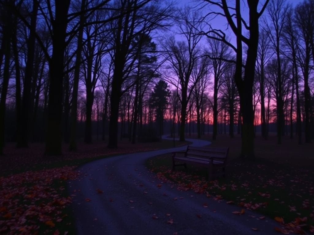 Flick International Serene landscape at dusk with a winding path through a peaceful forest