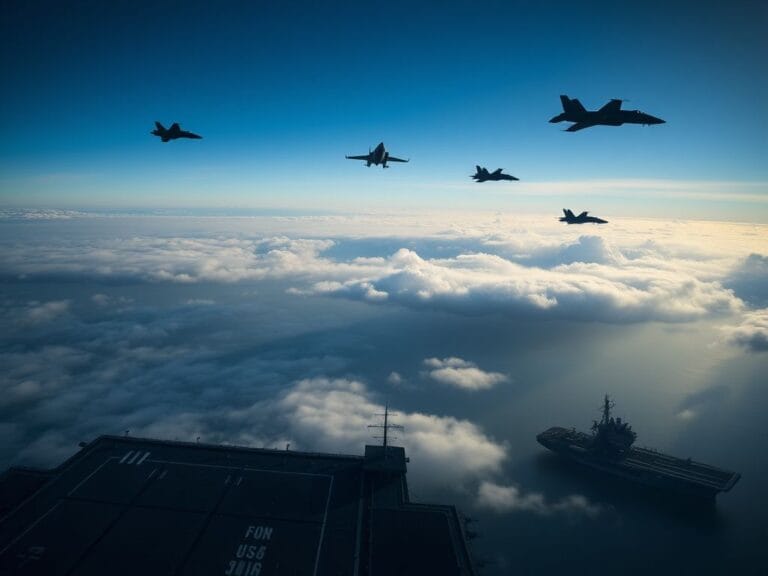 Flick International A dramatic aerial view of advanced military aircraft in the Pacific sky.