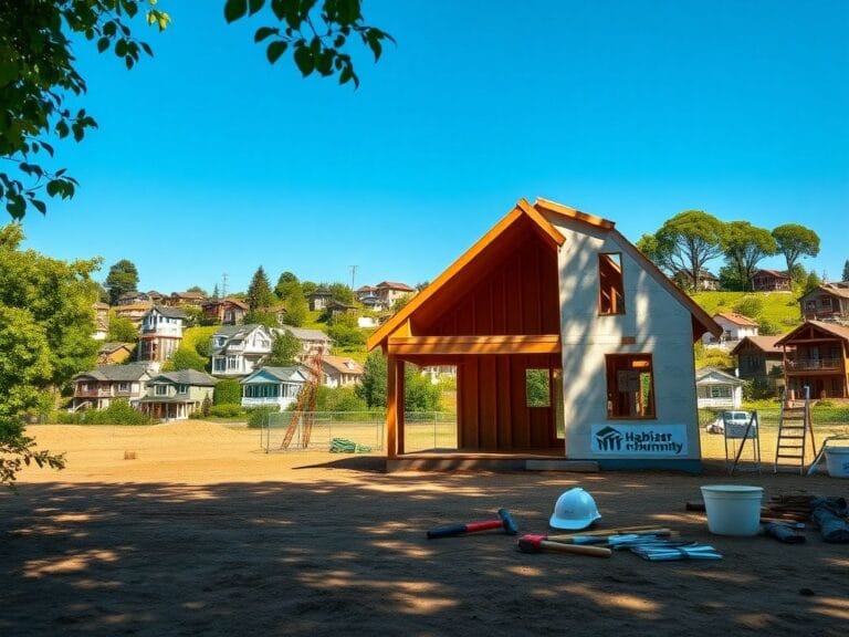 Flick International Peaceful construction site with a partially built house surrounded by lush greenery and a clear blue sky