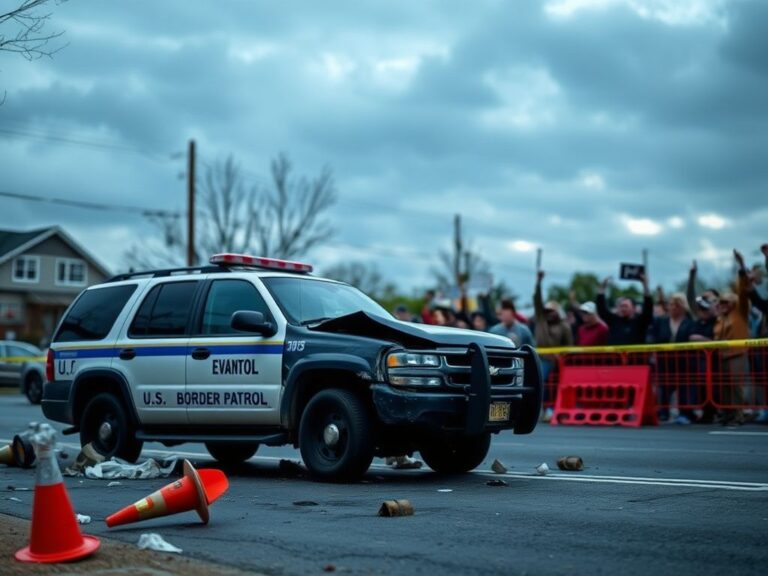 Flick International U.S. Border Patrol vehicle surrounded by police barriers in a tense suburban street scene