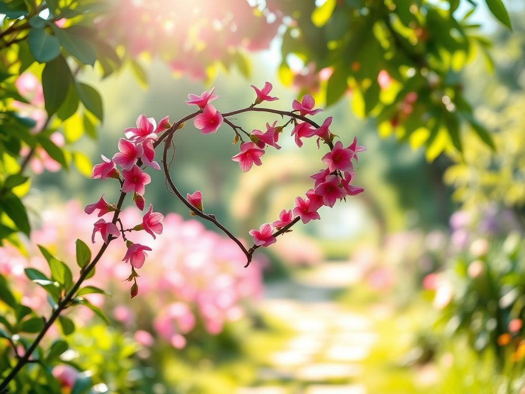 Flick International A serene garden scene with intertwined heart-shaped vines symbolizing new love