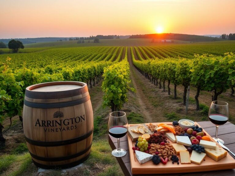 Flick International Sunset over Chambourcin grapevines at Arrington Vineyards in Tennessee