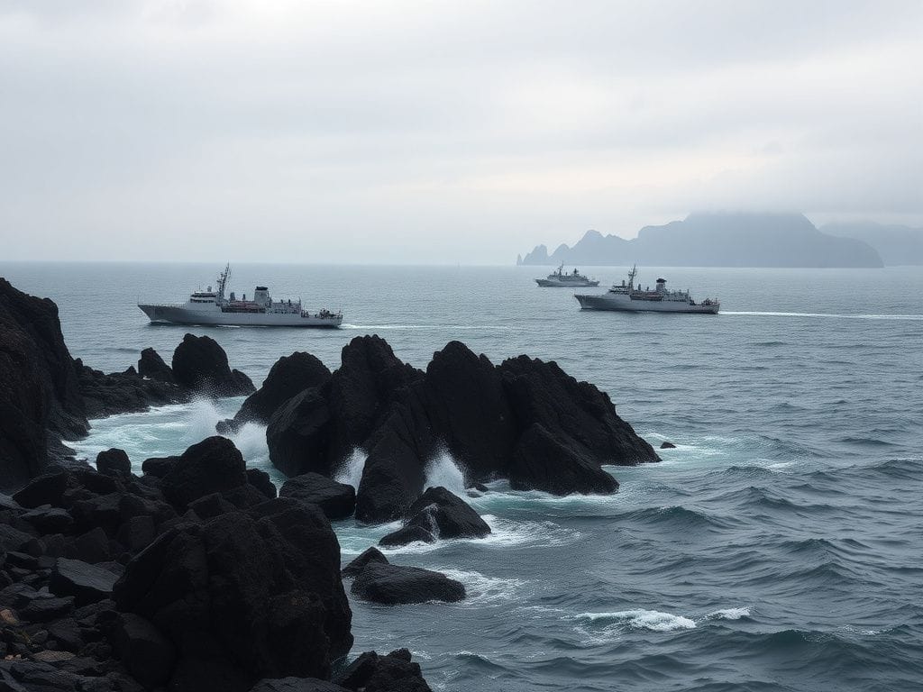 Flick International Panoramic view of Chinese coast guard ships patrolling the Senkaku Islands waters