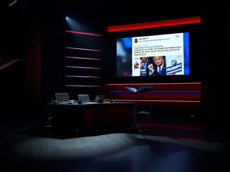 Flick International Empty late-night talk show set illustrating political satire and controversy