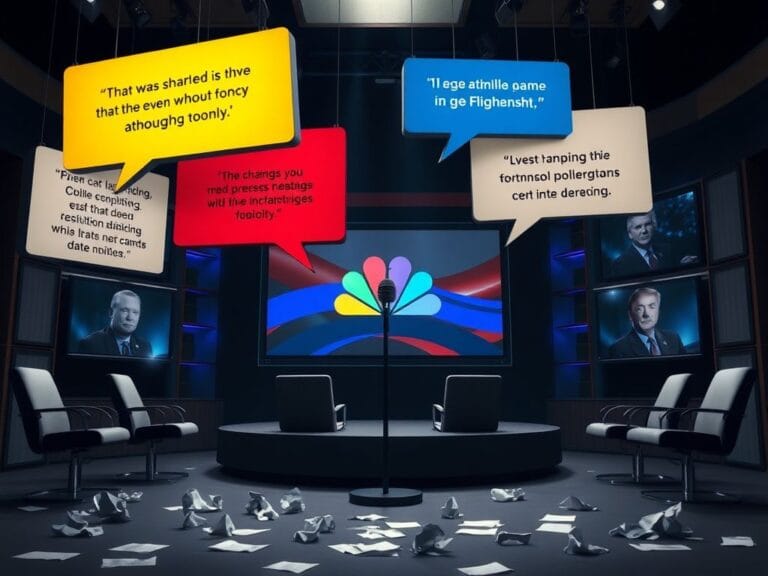 Flick International Dimly lit television studio stage with a microphone and NBC logo