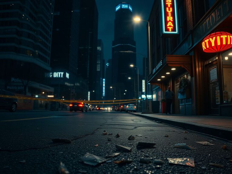 Flick International Dimly lit street in Midtown Manhattan following a recent shooting incident