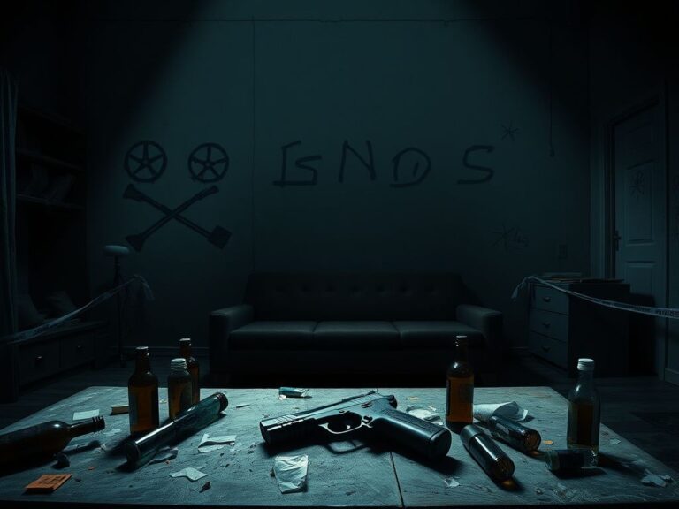 Flick International Grim urban scene of a Houston hotel room showcasing gang activity and violence