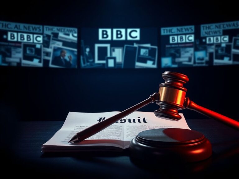 Flick International Dimly lit courtroom with a large gavel on a legal document titled 'Lawsuit'