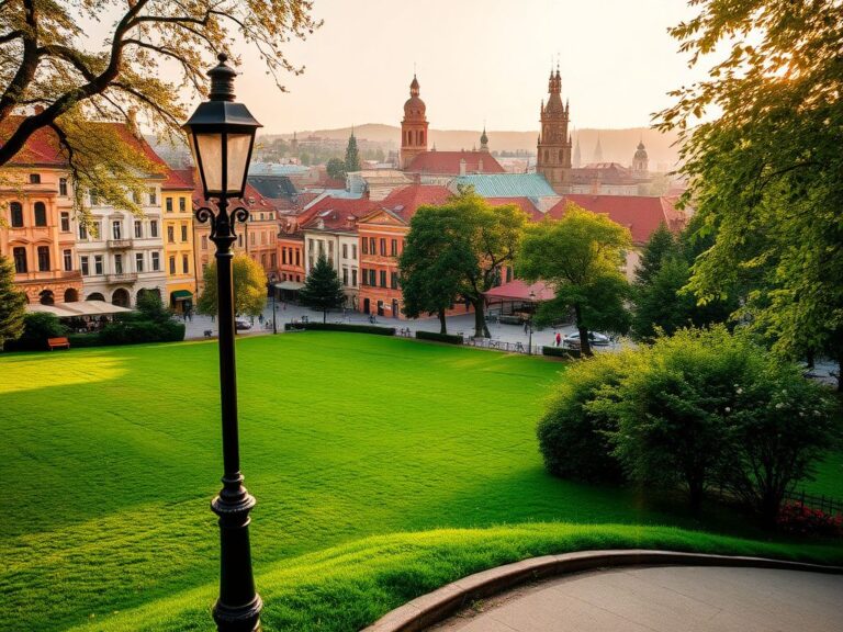 Flick International A picturesque view of Kraków’s UNESCO-listed old town featuring colorful historical buildings and cobblestone streets.