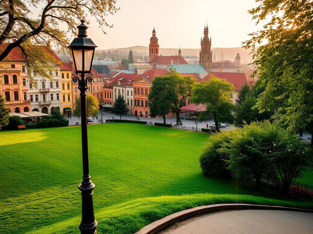 Flick International A picturesque view of Kraków’s UNESCO-listed old town featuring colorful historical buildings and cobblestone streets.