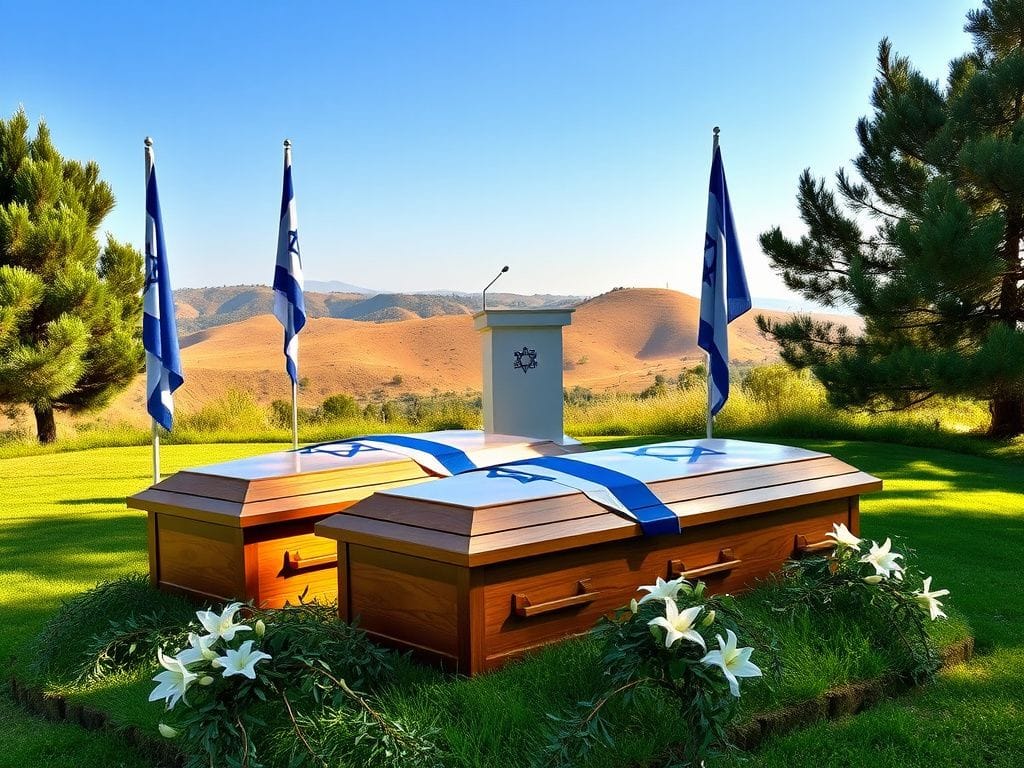 Flick International Military ceremony in Israel with coffins draped in flags