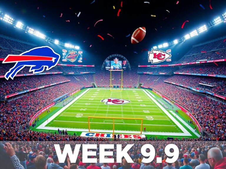 Flick International Vibrant NFL stadium filled with Buffalo Bills and Kansas City Chiefs fans during a night game