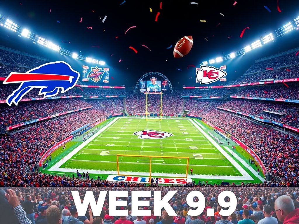 Flick International Vibrant NFL stadium filled with Buffalo Bills and Kansas City Chiefs fans during a night game