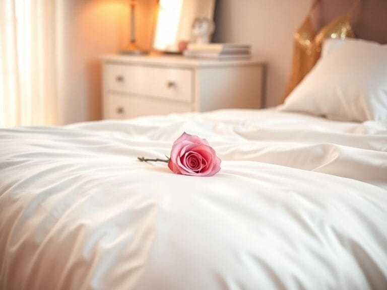 Flick International A luxurious bedroom scene with a pink rose and glamorous accessories