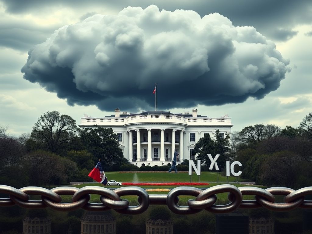 Flick International Storm cloud looming over NYC skyline with White House in background