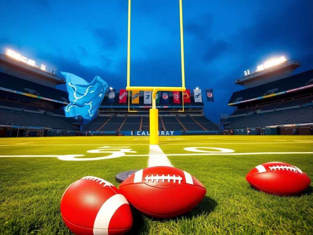 Flick International Detroit Lions wide receiver Jameson Williams celebrates a touchdown with vibrant team banners in the background
