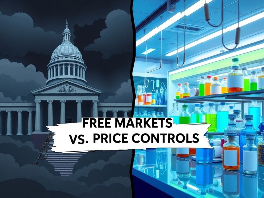 Flick International Conceptual image contrasting governmental regulation and pharmaceutical innovation