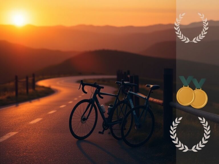 Flick International A serene sunset landscape featuring racing bicycles and rolling hills symbolizing Paige Greco's journey as a Paralympic champion.