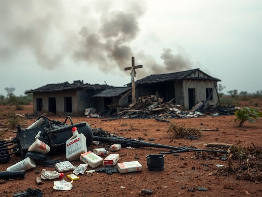 Flick International Aftermath of a violent attack at a church-run hospital, showing destruction and devastation.