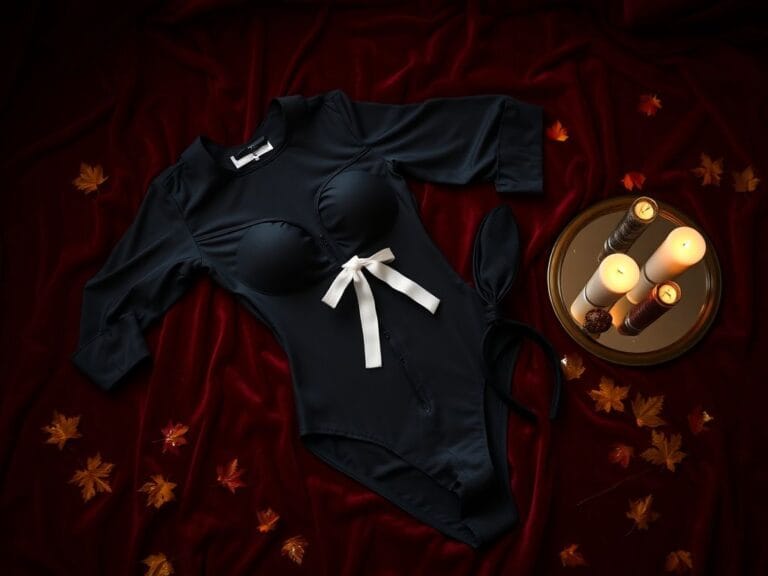 Flick International Denise Richards' black bodysuit with bunny ears on a plush velvet background