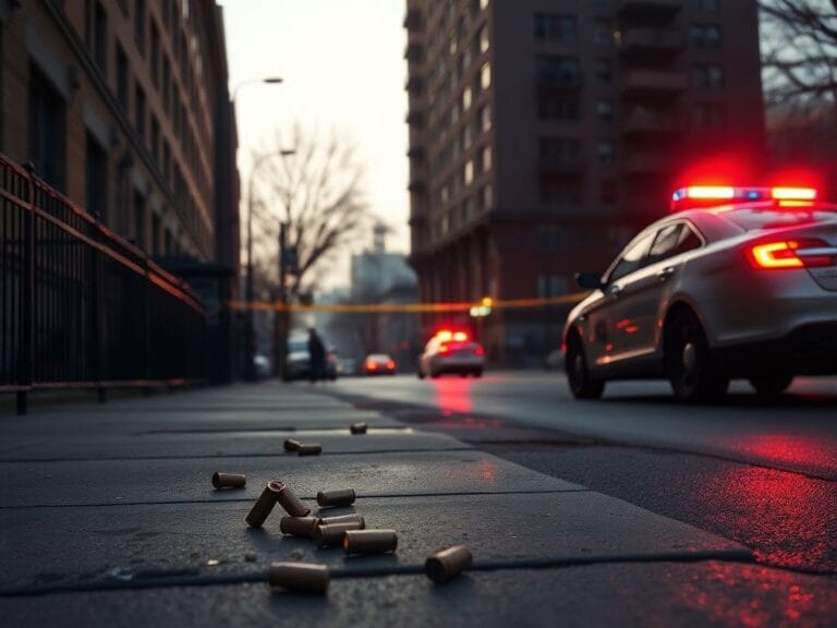 Flick International Police cordon at a crime scene in Brooklyn with shell casings on the sidewalk