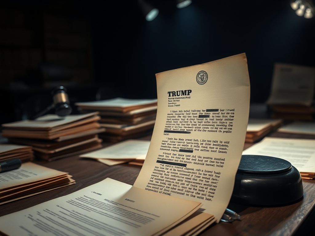 Flick International A dimly lit room with old documents and a gavel, symbolizing secrecy and legal investigation.