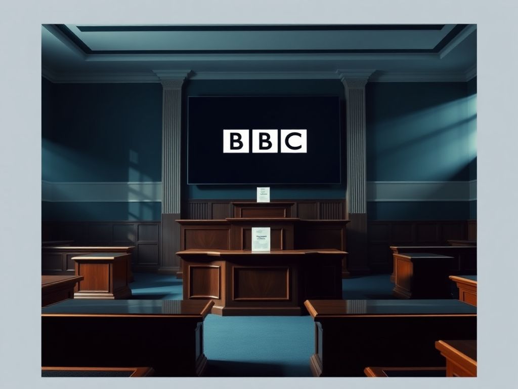 Flick International Dramatic empty courtroom showcasing legal tension with lawsuit documents