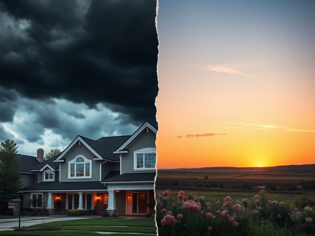 Flick International Split image depicting contrasting emotions of a tumultuous divorce