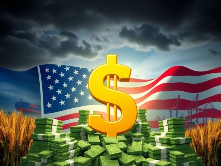 Flick International Large golden dollar sign symbolizing economic prosperity surrounded by stacks of cash