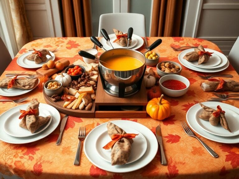 Flick International Beautifully set Thanksgiving dining table with autumn decorations
