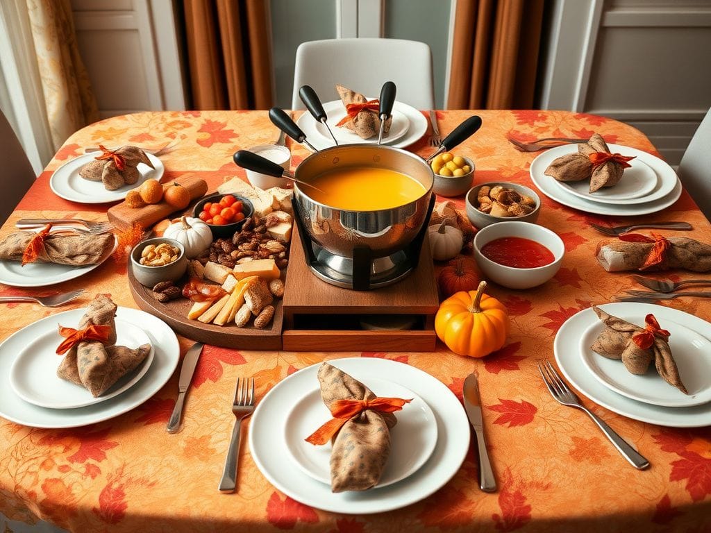 Flick International Beautifully set Thanksgiving dining table with autumn decorations