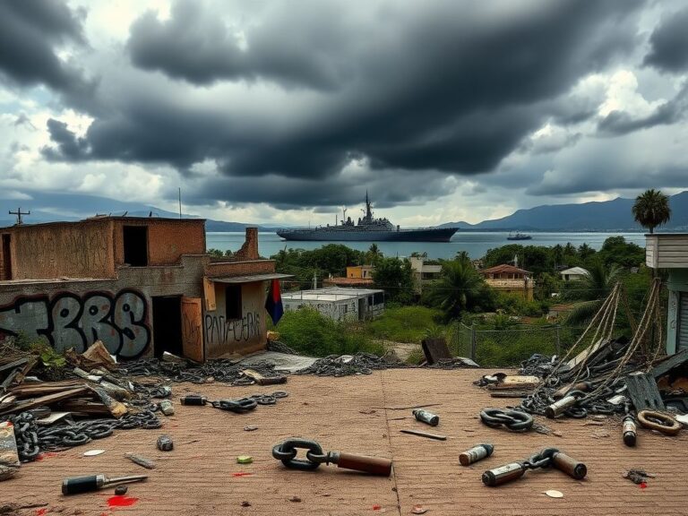 Flick International A desolate Venezuelan landscape showing urban decay and conflict signs